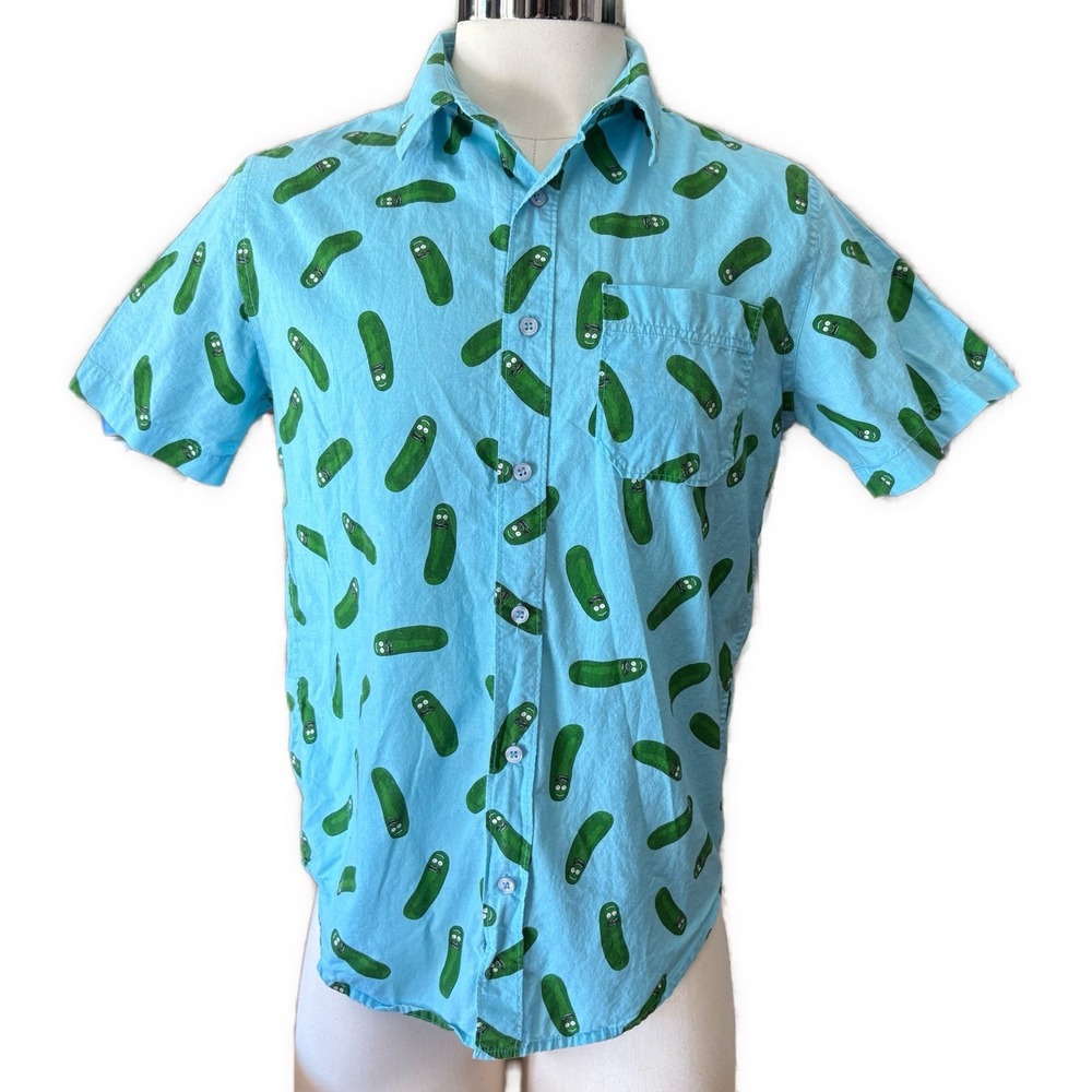 Rick And Morty Shirt Pickle Rick Hawaiian Button Down All Over Print‎ Mens Sz M